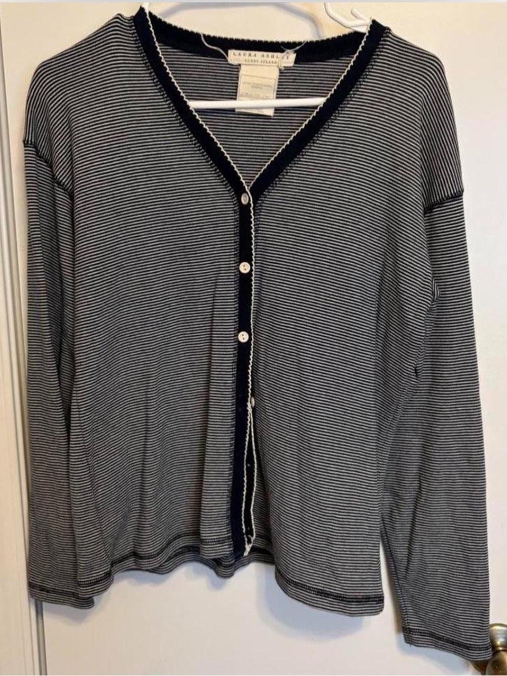 Laura Ashley Black and White Striped V-Neck Cardigan